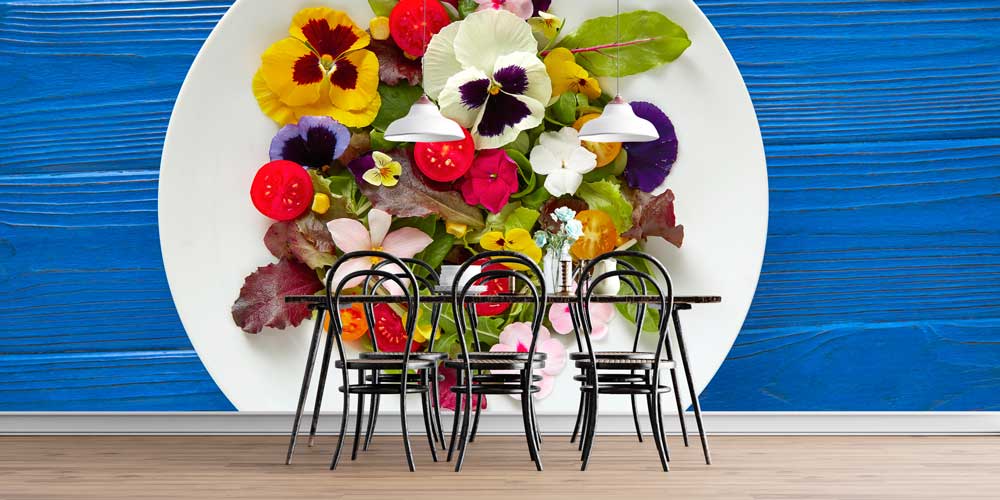 Yenilebilir Çiçek ve Sebzelerle Hazırlanmış Renkli Tabak Duvar Kağıdı 12310