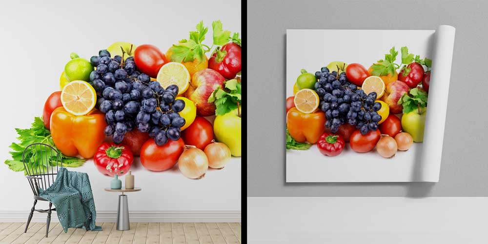 Canlı Meyve ve Sebze Kompozisyonlu Mutfak Duvar Kağıdı 12336
