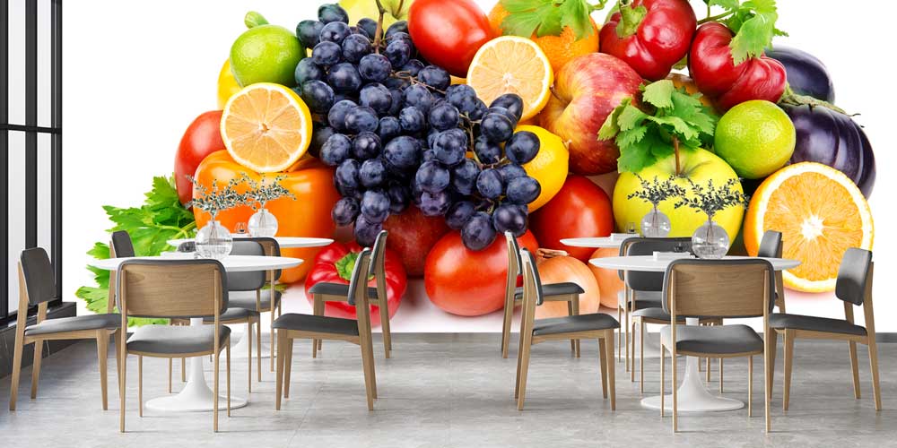 Canlı Meyve ve Sebze Kompozisyonlu Mutfak Duvar Kağıdı 12336