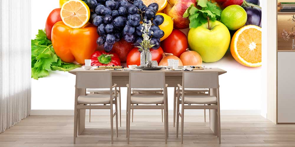 Canlı Meyve ve Sebze Kompozisyonlu Mutfak Duvar Kağıdı 12336