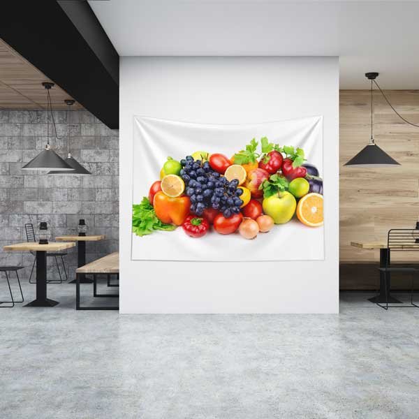 fruit-wall-art-12590-00 Renkli Meyve ve Sebze Kompozisyonlu Sağlıklı Beslenme Duvar Örtüsü Kumaş Baskı 12590