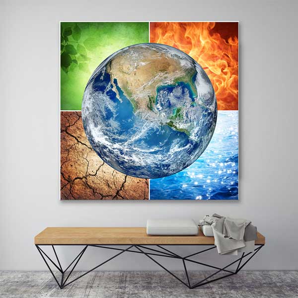 Dünya ve Dört Element Temalı Dekoratif Tablo - Bilim ve Doğa Sınıfları – G-128