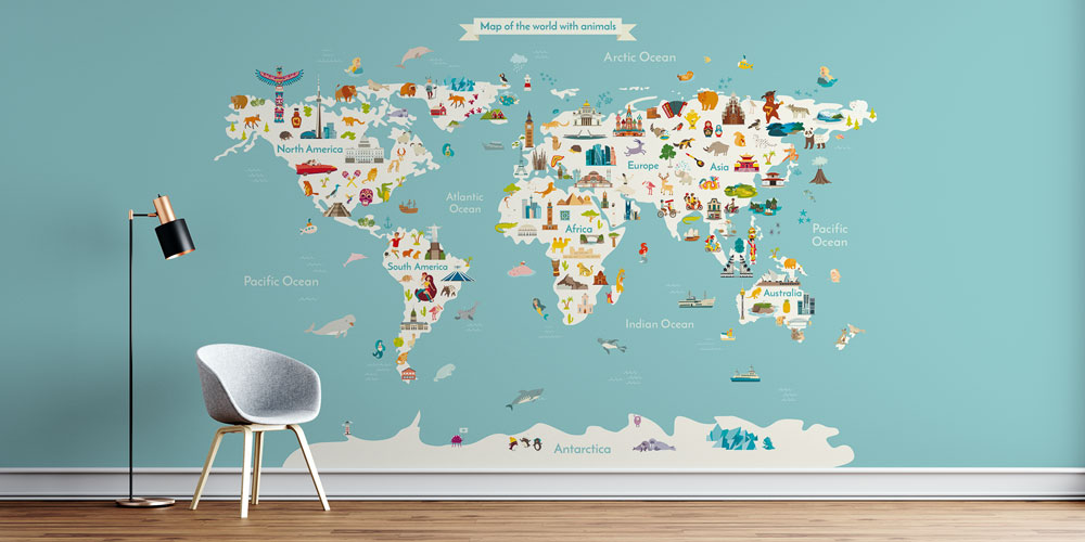 Hayvanlı Dünya Haritası Duvar Kağıdı 10312