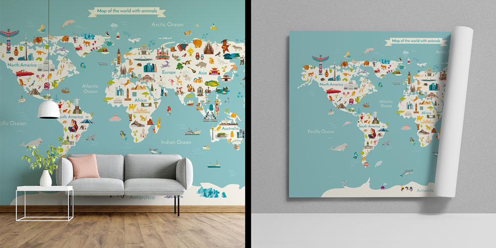 Hayvanlı Dünya Haritası Duvar Kağıdı 10312