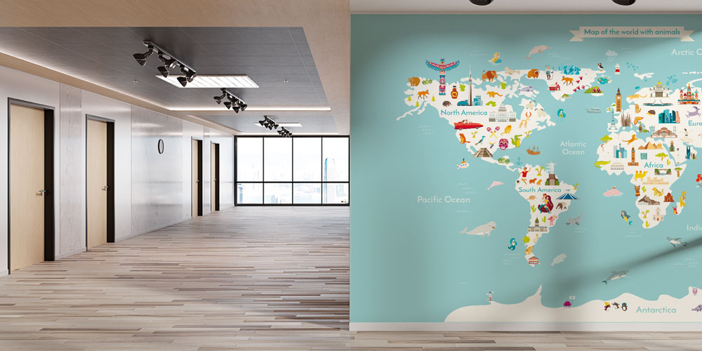 Hayvanlı Dünya Haritası Duvar Kağıdı 10312