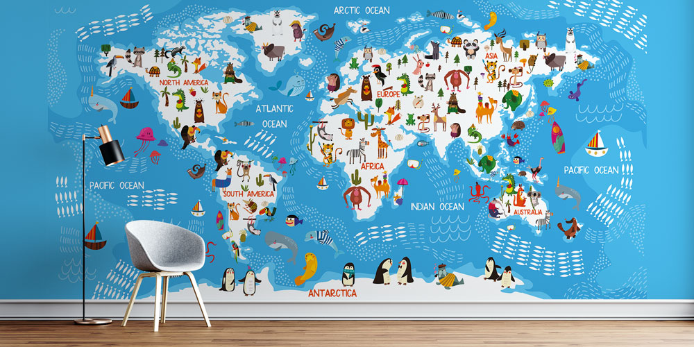 Renkli Dünya Haritası Duvar Kağıdı 10290