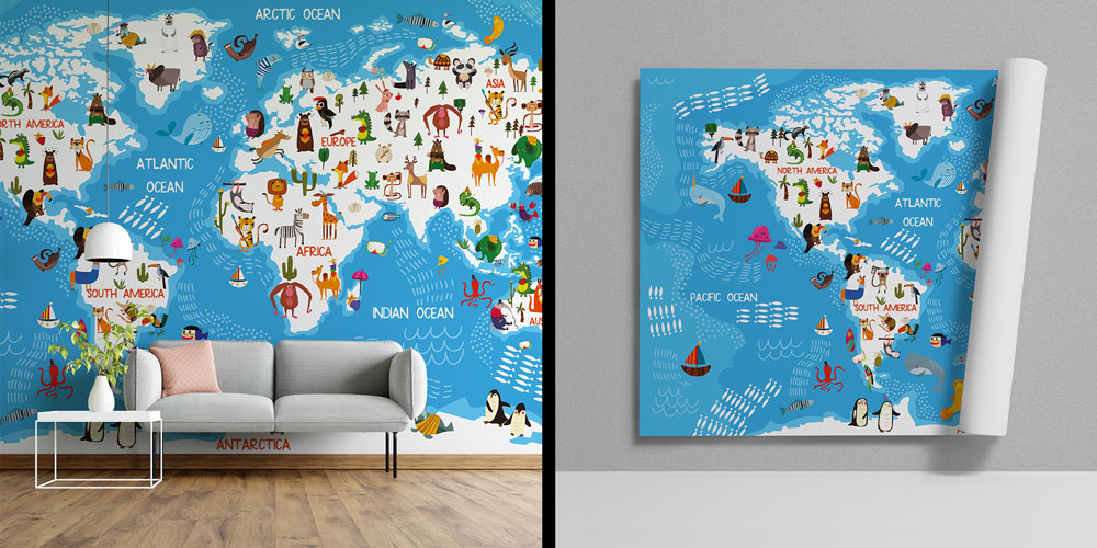 Renkli Dünya Haritası Duvar Kağıdı 10290