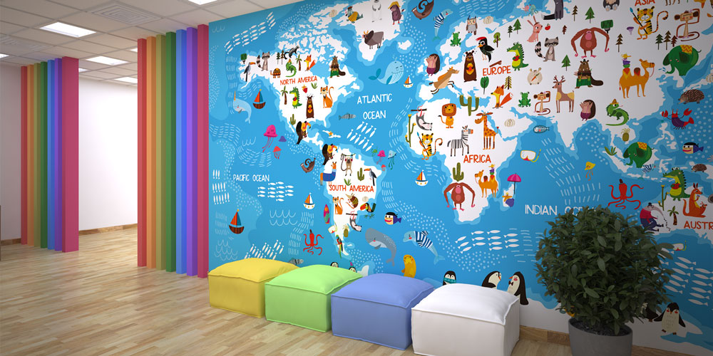Renkli Dünya Haritası Duvar Kağıdı 10290