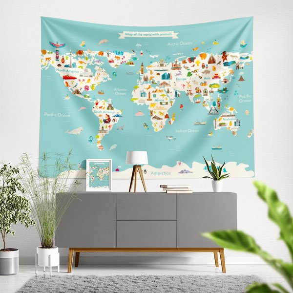 Hayvan ve Simge Haritası Duvar Örtüsü 10340