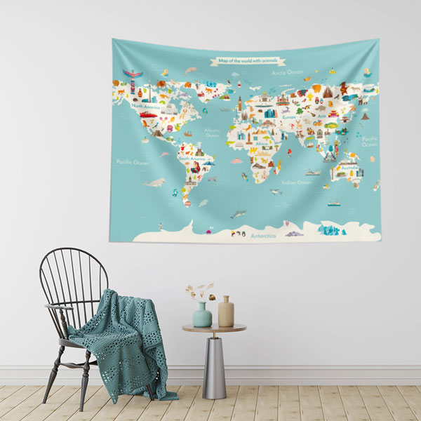 Hayvan ve Simge Haritası Duvar Örtüsü 10340