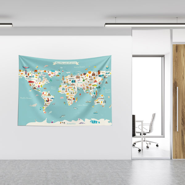 Hayvan ve Simge Haritası Duvar Örtüsü 10340