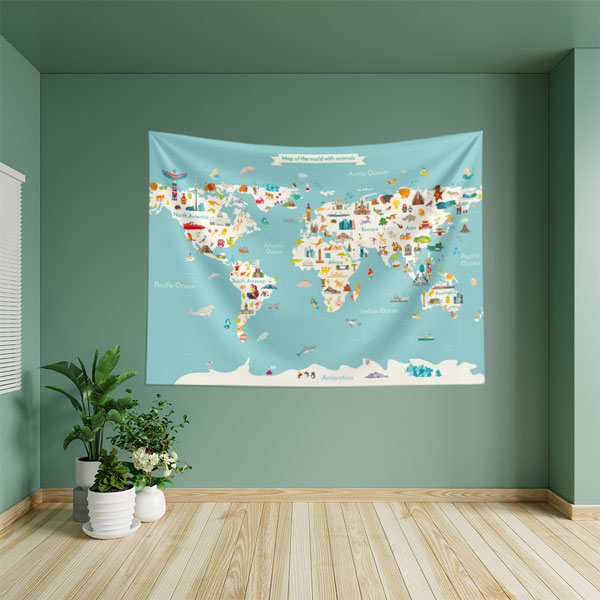 Hayvan ve Simge Haritası Duvar Örtüsü 10340