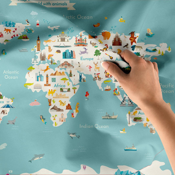 Hayvan ve Simge Haritası Duvar Örtüsü 10340