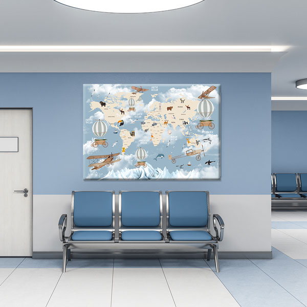 Hayvanlı ve Araçlı Çocuk Dünya Haritası Tablosu - Eğitici Sınıf Dekoru – 10368