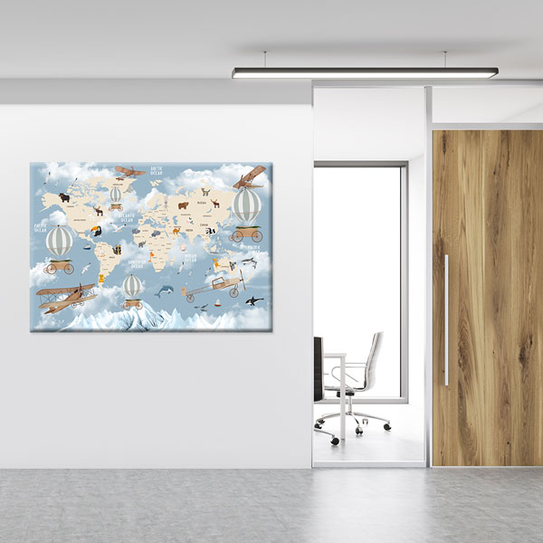 Hayvanlı ve Araçlı Çocuk Dünya Haritası Tablosu - Eğitici Sınıf Dekoru – 10368