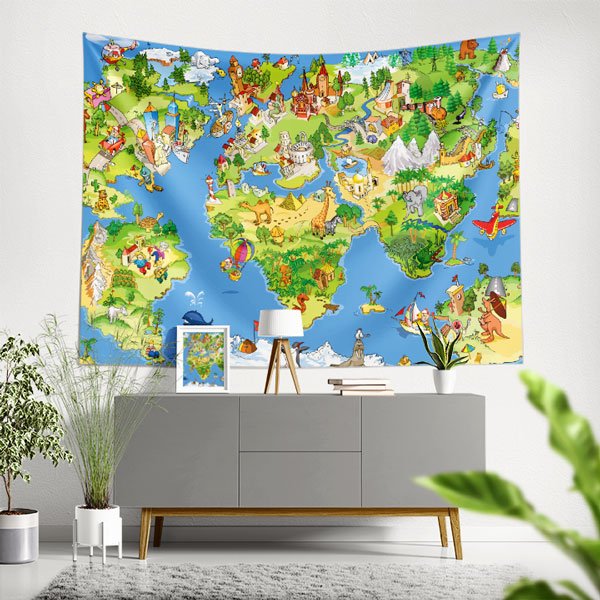 Renkli Dünya Haritası Duvar Örtüsü 8259
