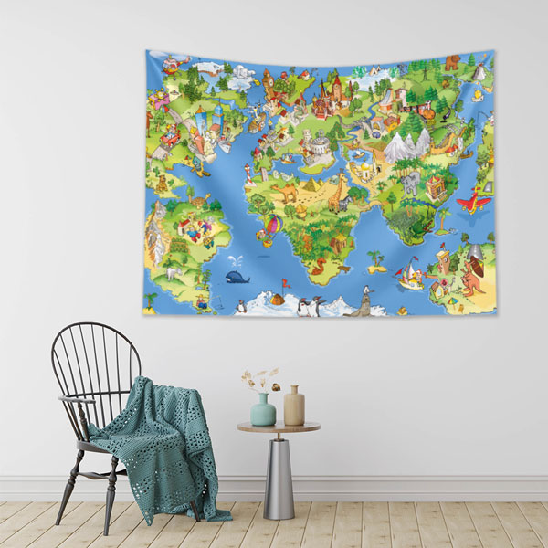 Renkli Dünya Haritası Duvar Örtüsü 8259