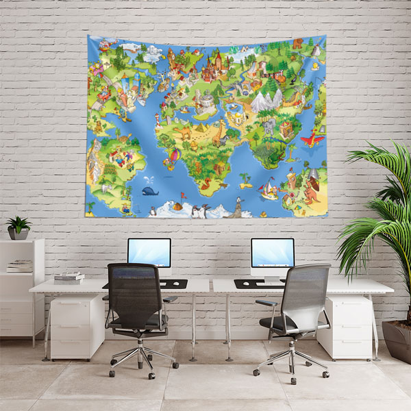 Renkli Dünya Haritası Duvar Örtüsü 8259