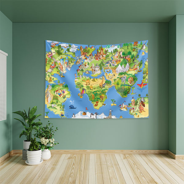 Renkli Dünya Haritası Duvar Örtüsü 8259