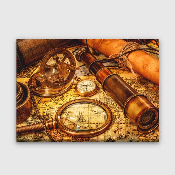 Denizci Temalı Antik Harita ve Pusula Tablosu - Vintage Dekor – G-110