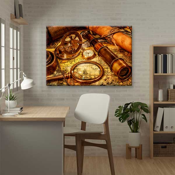 geography-class-wall-design-g-110-01 Denizci Temalı Antik Harita ve Pusula Tablosu - Vintage Dekor – G-110