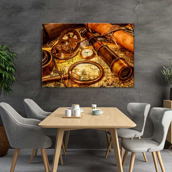 geography-class-wall-design-g-110-02 Denizci Temalı Antik Harita ve Pusula Tablosu - Vintage Dekor – G-110