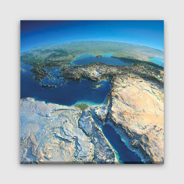 geography-class-wall-design-g-448-00 Ortadoğu ve Akdeniz Kabartma Haritası Tablosu - Detaylı Coğrafya Dekoru – G-448