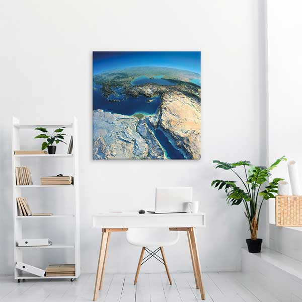 Ortadoğu ve Akdeniz Kabartma Haritası Tablosu - Detaylı Coğrafya Dekoru – G-448