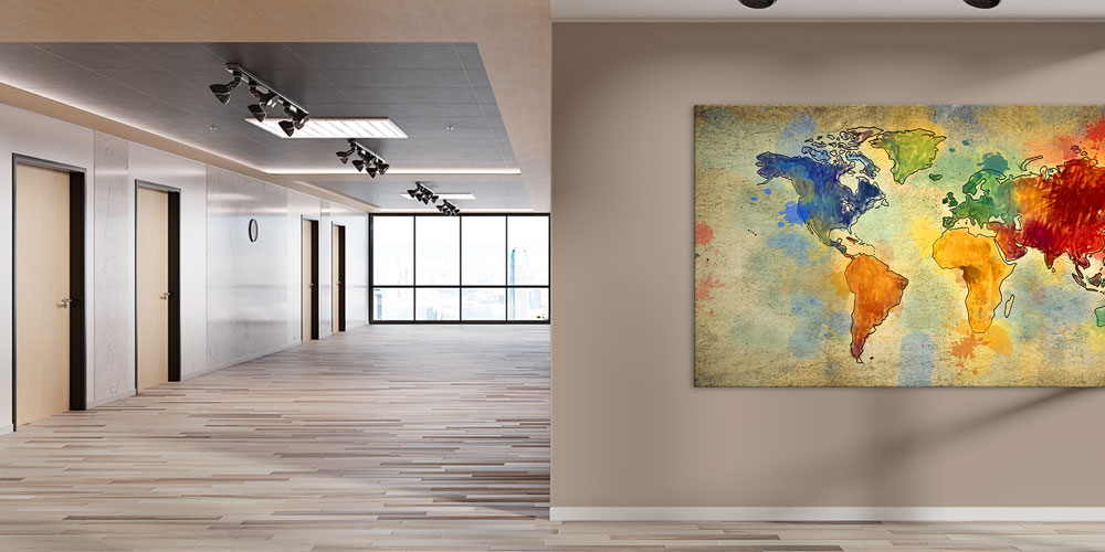 Bu büyük ebatlı duvar dekoru dünya haritasını akvarel 7838