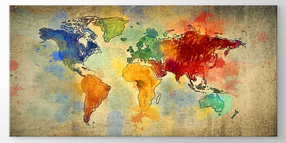 Bu büyük ebatlı duvar dekoru dünya haritasını akvarel 7838