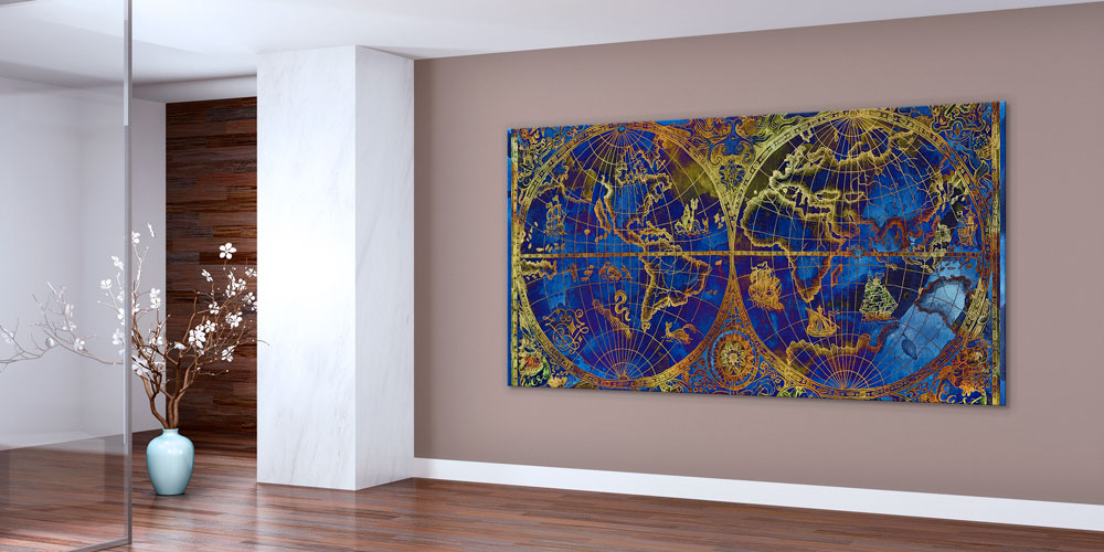 Bu büyük ebatlı duvar dekoru klasik dünya haritasını 7834