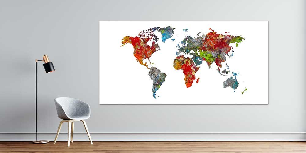 Bu büyük ebatlı duvar dekoru dünya haritasını renkli 7837