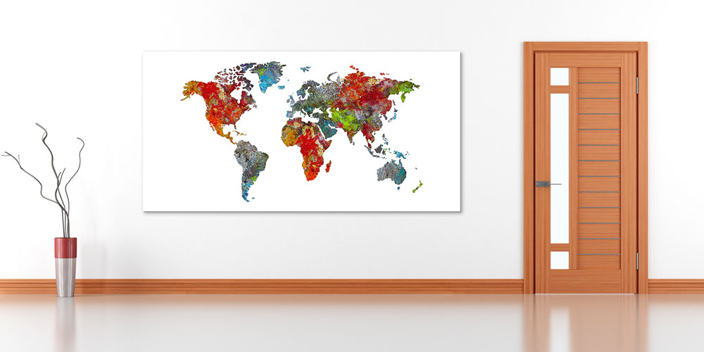 Bu büyük ebatlı duvar dekoru dünya haritasını renkli 7837