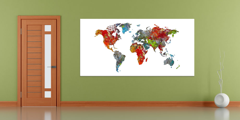 Bu büyük ebatlı duvar dekoru dünya haritasını renkli 7837