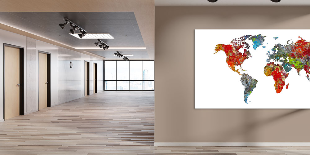 Bu büyük ebatlı duvar dekoru dünya haritasını renkli 7837