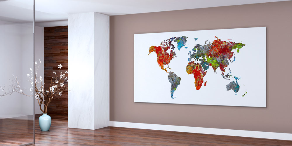 Bu büyük ebatlı duvar dekoru dünya haritasını renkli 7837