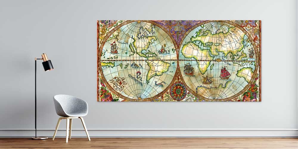 Bu büyük ebatlı duvar dekoru antik dünya haritasını 7835