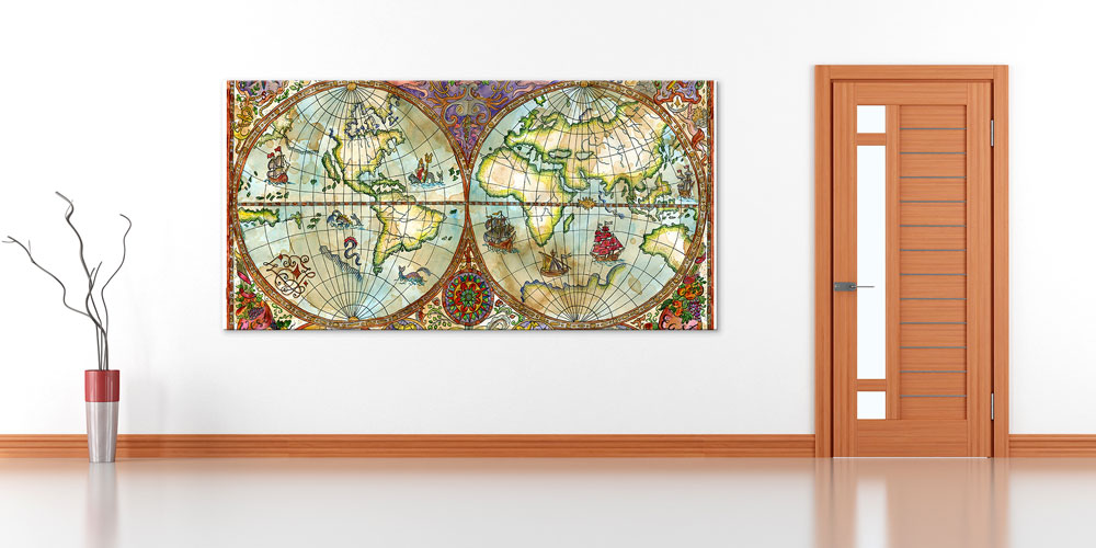 Bu büyük ebatlı duvar dekoru antik dünya haritasını 7835