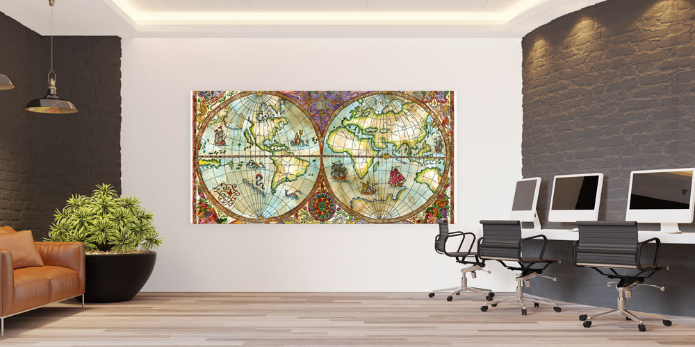 Bu büyük ebatlı duvar dekoru antik dünya haritasını 7835