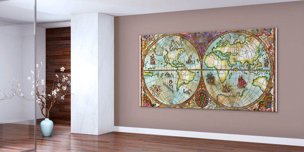 Bu büyük ebatlı duvar dekoru antik dünya haritasını 7835