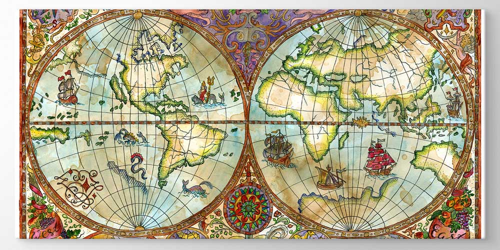 Bu büyük ebatlı duvar dekoru antik dünya haritasını 7835