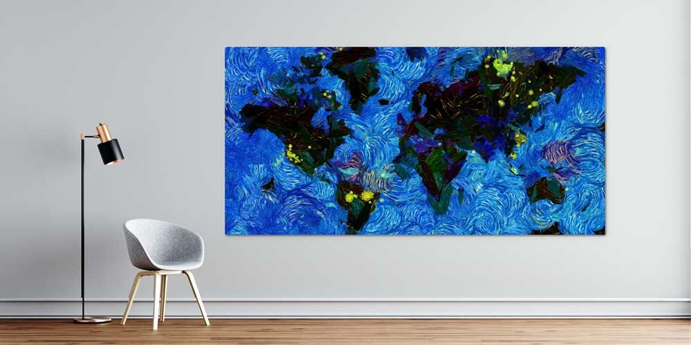 Bu büyük ebatlı duvar dekoru dünya haritasını soyut 7836