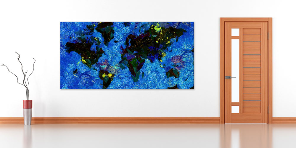 Bu büyük ebatlı duvar dekoru dünya haritasını soyut 7836