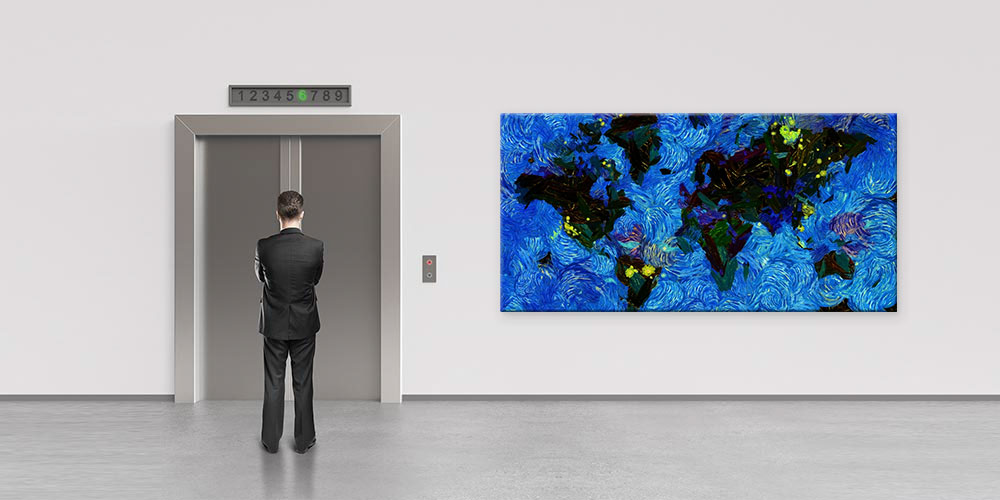 Bu büyük ebatlı duvar dekoru dünya haritasını soyut 7836