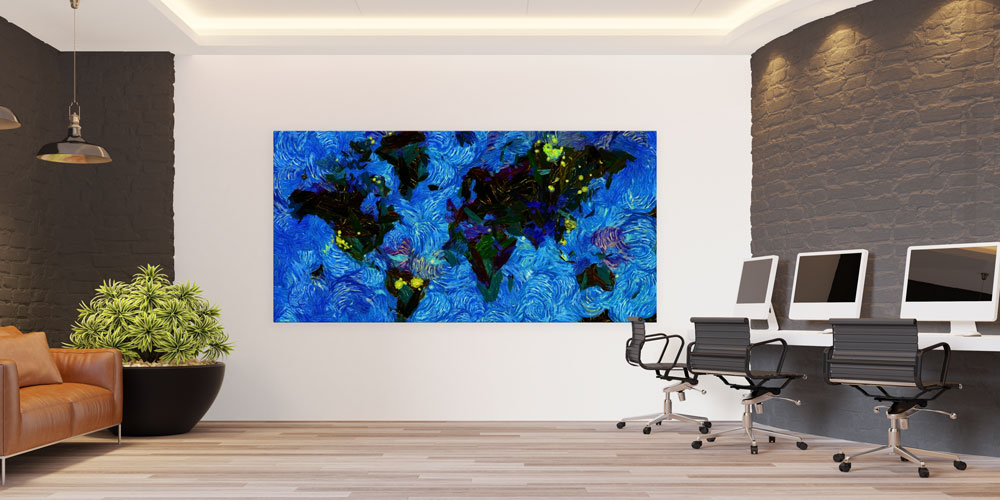 Bu büyük ebatlı duvar dekoru dünya haritasını soyut 7836