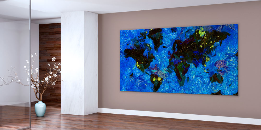 Bu büyük ebatlı duvar dekoru dünya haritasını soyut 7836