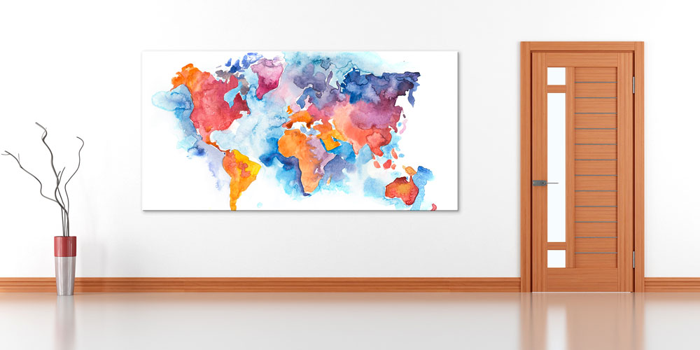 Bu büyük ebatlı duvar dekoru su renkleriyle boyanmış 7839