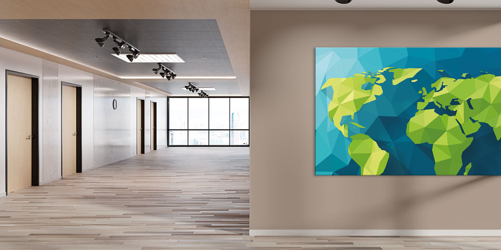 Bu büyük ebatlı duvar dekoru geometrik tasarımıyla dünya 7840