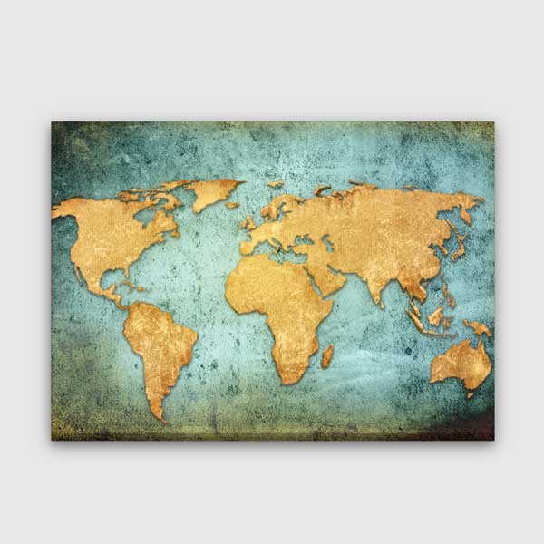 geography-school-posters-g-120-00 Altın Efektli Antik Dünya Haritası Tablosu - Vintage Coğrafya Dekoru – G-120