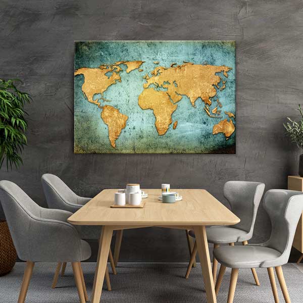 geography-school-posters-g-120-01 Altın Efektli Antik Dünya Haritası Tablosu - Vintage Coğrafya Dekoru – G-120